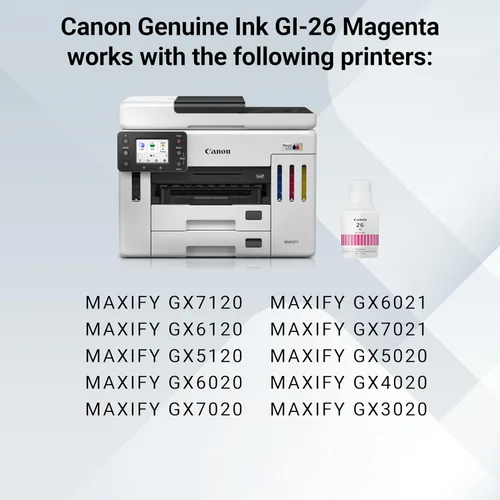 Vista 6 de Canon GI-26 - Botella de tinta magenta de pigmento original, compatible con impresoras MegaTank GX7120, GX6120, GX5120, GX6020, GX7020, GX6021