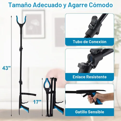Vista 7 de Herramienta de agarre de 43 pulgadas plegable con mandíbula giratoria antideslizante de 360° e imanes, herramienta de recolección de basura