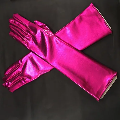 Vista 2 de DreamHigh Guantes de dedo para cosplay de satén metálico de 17 pulgadas de largo para mujer