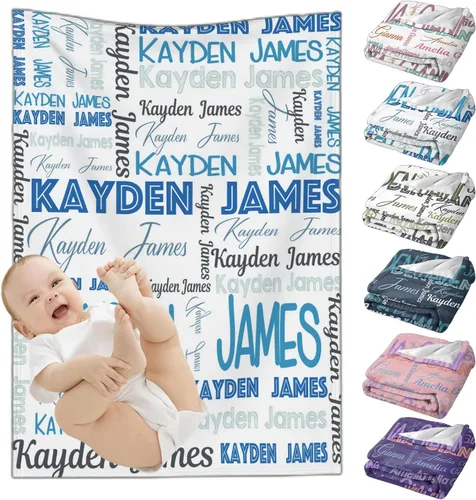 Vista 10 de Mantas de bebé personalizadas para niñas y niños, mantas de bebé personalizadas con nombre para niños y niñas, regalos personalizados para bebés