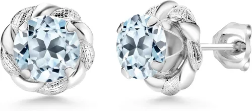 Vista 154 de Gem Stone King Aretes de plata de ley 925 de 0.236 in con piedra natal redonda para mujer