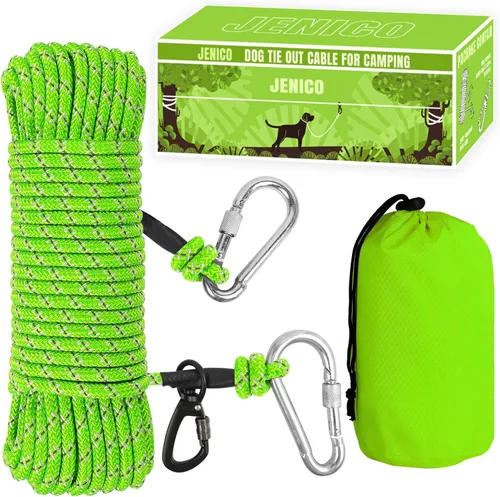 Vista 12 de Cable de Amarre para Perros para Acampar - Sistema de Polea Aérea Reflectante Portátil de 50ft/70ft/100ft para Perros de hasta 300lbs - Correa