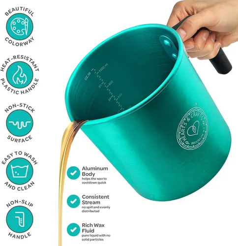 Vista 3 de Hearts and Crafts - Olla para verter velas de 32 onzas, vertedor de cera para hacer velas, olla de aluminio para derretir jabón con mango resistente