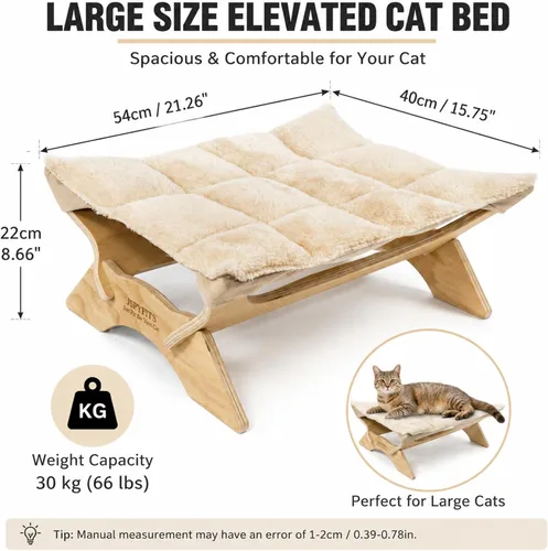 Vista 5 de JSPYFITS Hamaca elevada para gatos, cama ortopédica elevada para perros con cojín de felpa y lino de doble cara, muebles modernos para gatos