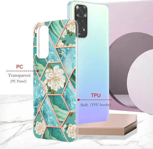 Vista 6 de Funda para Xiaomi Redmi Note 11S, funda para Redmi Note 11 4G, funda con patrón de mármol IMD para niñas, con lente de cámara y cubierta protectora