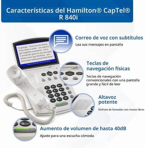 Vista 4 de Teléfono Hamilton CapTel 840i con subtítulos, teléfonos para personas con discapacidad auditiva, subtítulos automáticos/asistidos y control