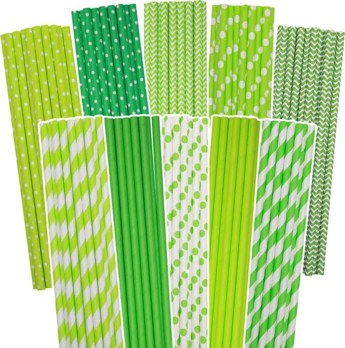 Vista 10 de qiqee Pajitas de papel negro, 150 pajitas desechables a granel (10 patrones negros, biodegradables, desechables, 7.75 x 0.25 pulgadas)