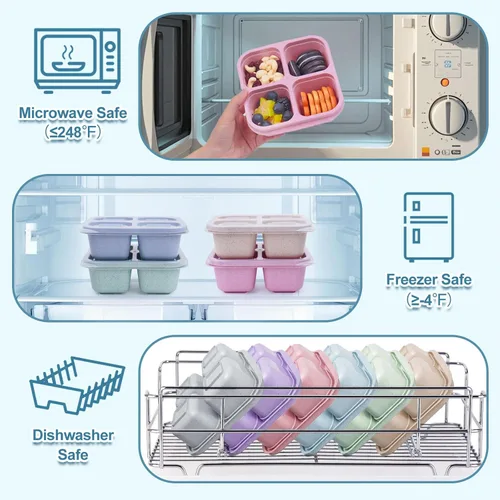 Vista 3 de LCHLZZ 4 compartimentos contenedores de aperitivos, paquete de 20 contenedores reutilizables para preparación de comida, lonchera sin BPA