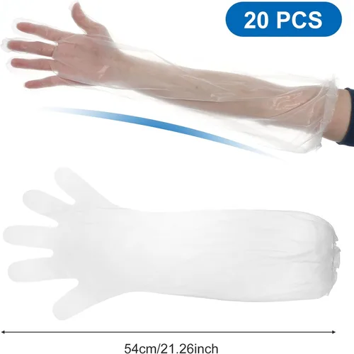 Vista 2 de Guantes de limpieza de manga larga desechables de longitud de codo manga de plástico impermeable guantes de brazo de protección limpieza cocina