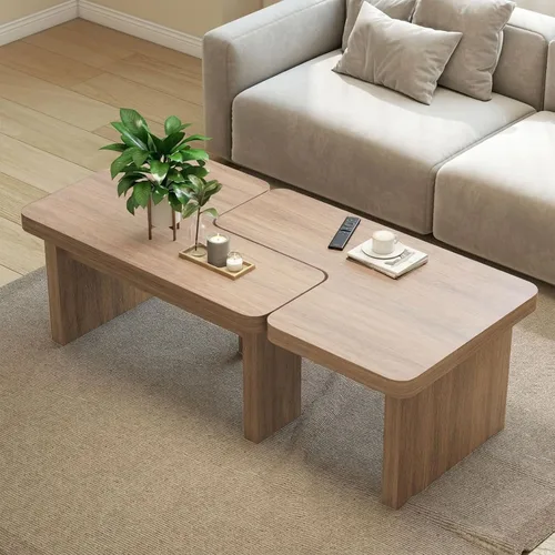 Vista 5 de Mesa de centro de granja, mesa central decorativa de 53 pulgadas con base gruesa, múltiples diseños, cambia entre mesa cuadrada y rectangular