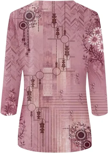 Vista 5 de 34 Length Sleeve Womens Tops Boho Floral Graphic Print Shirts Blouses Casual Vintage 2023 Fall Fashion T Shirt