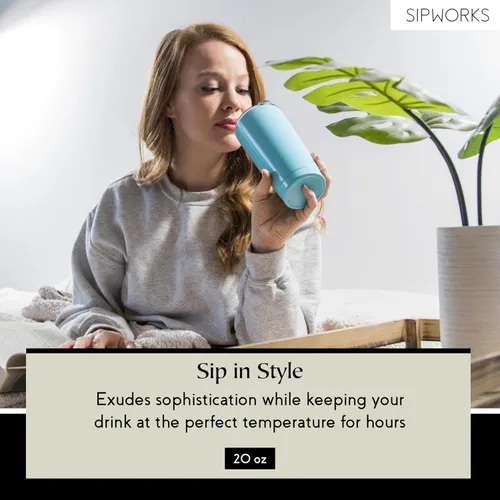 Vista 2 de Sipworks Vaso de café – Taza de café de viaje aislada de 20 onzas, resistente a derrames, de acero inoxidable, taza de café grande con tapa