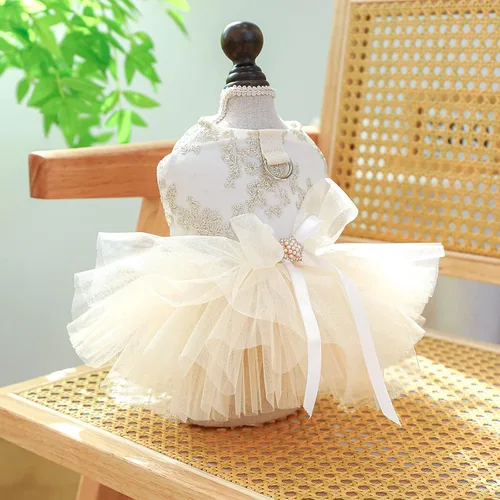 Vista 4 de Vestidos tutú para perro, vestido de novia de encaje para cachorro, vestido de verano suave y transpirable para perro, trajes de algodón