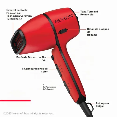 Vista 5 de REVLON Secador de pelo con control de flujo de aire con difusor, color rojo