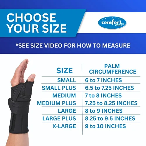 Vista 7 de Comfort Cool Muñequera con soporte para el pulgar, férula de restricción CMC para alivio de artritis y tendinitis, negro, mano izquierda, pequeña