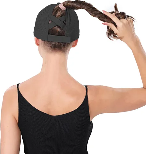 Vista 5 de Gorra de béisbol para mujer, con diseño cruzado y ajustable, de secado rápido, para cola de caballo