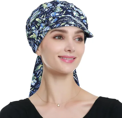 Vista 3 de Alnorm Turbante ajustable 100% algodón con cordones con diseño de bandas de algodón