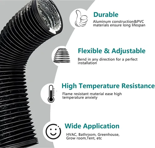 Vista 3 de Manguera de ventilación de secadora de 3 pulgadas, conducto de aire flexible ajustable de PVC de 9.84 pies, conducto de aire de cuatro capas