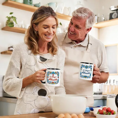 Vista 4 de Breezy Valley Regalos para abuelos españoles, tazas para la mejor abuela y abuelo, juego de tazas de café La Mejor Abuela y El Mejor Abuelo, Regalos