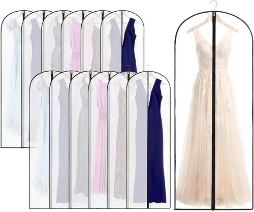 Vista 10 de Amylove 10 bolsas de traje de 24 x 40 pulgadas a granel para viajes y almacenamiento en el armario, bolsas de ropa para colgar ropa con cremallera