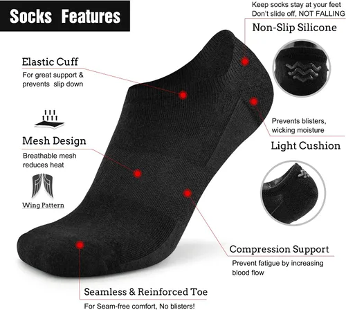 Vista 3 de Busy Socks Calcetines deportivos de lana merino para correr para hombres y mujeres, de corte bajo, finos y suaves, con agarres antideslizantes