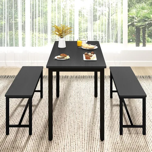 Vista 5 de Rovibek Juego de mesa de comedor para 4 personas con 2 bancos, juego de mesa de cocina que ahorra espacio para cocina y comedor, color negro