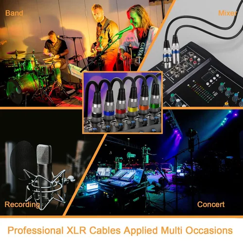 Vista 7 de XLR Cables - Paquete de 6 cables XLR macho a hembra con 3 pines chapados en oro, cable de micrófono corto blindado equilibrado para mezclador