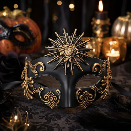 Vista 6 de LOGOFUN Retro Roman Sun God Mask Venetian Masquerade Face Prop - Bronze