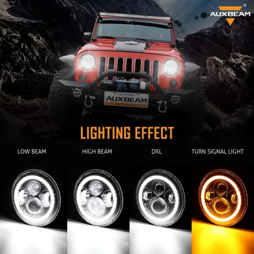 Vista 5 de Auxbeam Faros delanteros LED de 7 pulgadas aprobados por DOT para Jeep Wrangler JK JKU Unlimited TJ LJ CJ 1997-2018, faros delanteros redondos de 7