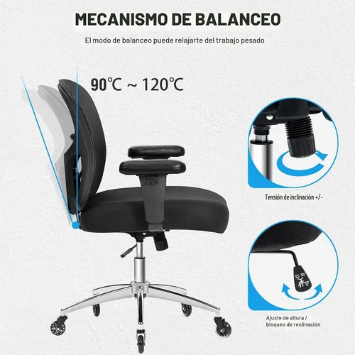 Vista 9 de Silla de oficina grande y alta de 600 libras, silla de malla ergonómica resistente, silla de escritorio ejecutiva para computadora con asiento