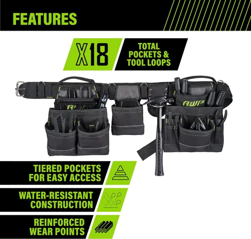 Vista 3 de AWP Tool Belt Tool Rig, Durable Premium Utility Belt Organizer for Men & Women, Utility Work, Electrician, Mechanic
