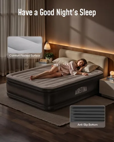 Vista 5 de Airefina Colchón de aire Queen con bomba incorporada, colchón inflable elevado cómodo con bolsa de transporte, cama de aire probada de fugas de 48