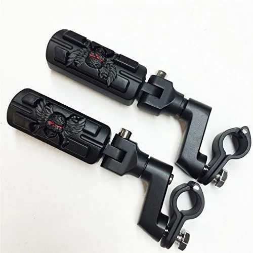 Vista 2 de Forma de zombi de calavera de ala de 1 1/4 "Highway Radical Stiletto 4475 Foot Pegs Abrazaderas para Harley Sportster Touring Cuerpo Negro Goma por