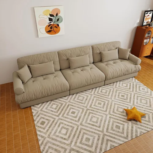 Vista 39 de Sofá modular de gran tamaño de 94 pulgadas, sofás seccionales grandes de color beige y blanco para sala de estar, juego de sofá de terciopelo, sofás