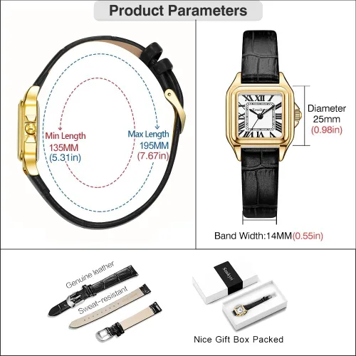 Vista 6 de Classic Relojes cuadrados de mujer con números romanos, de vestir, informal