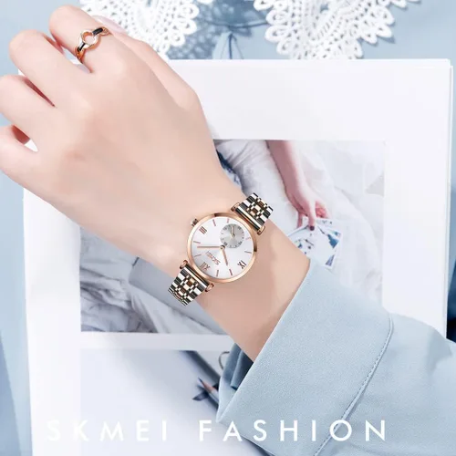Vista 2 de SKMEI Watches for Women Ladies Female Stainless Dress Luxury Business Classic Fashion Analog Quartz Waterproof Simple Day Date Wife Girls Gifts Gold