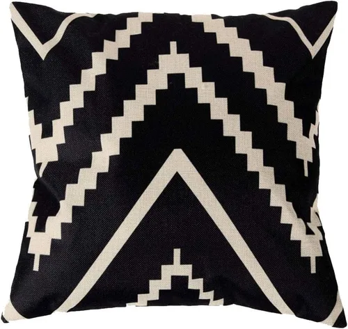 Vista 2 de 7COLORROOM Fundas de almohada de estilo geométrico moderno, rayas negras y beige, de lino y algodón, cuadradas, decorativas, para el hogar, 18 x 18