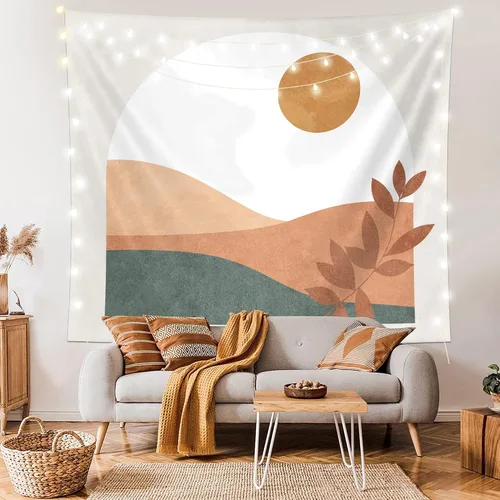 Vista 10 de SUOTEMEIFEI Tapiz bohemio de sol de montaña, arte simple, diseño de amanecer, naturaleza, puesta de sol, paisaje, abstracto, estético, decoración