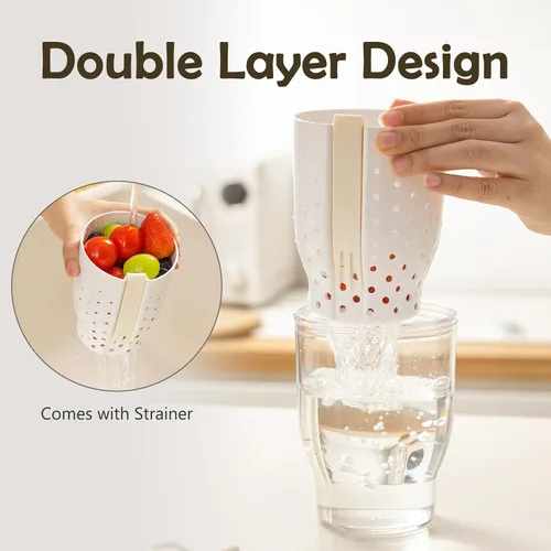 Vista 5 de Vasos de frutas de viaje de 25 onzas para automóvil, taza de almacenamiento de ensalada de frutas con tenedor y tapas, recipientes reutilizables a
