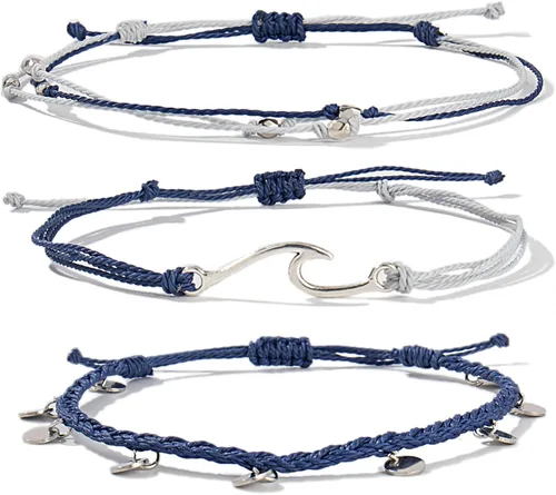 Vista 8 de Pulseras de tobillo impermeables con cuentas, pulseras de tobillo de playa con olas, pulseras de tobillo de acero inoxidable con monedas, joyería
