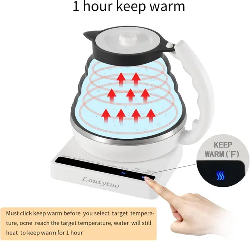 Vista 5 de Hervidor eléctrico plegable de silicona de grado alimenticio ultrafino con control de temperatura variable con doble voltaje, apagado automático
