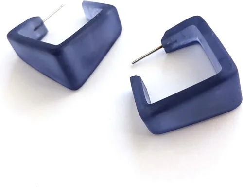 Vista 8 de Pendientes de aro cuadrados geométricos de Lucite esmerilado azul mezclilla