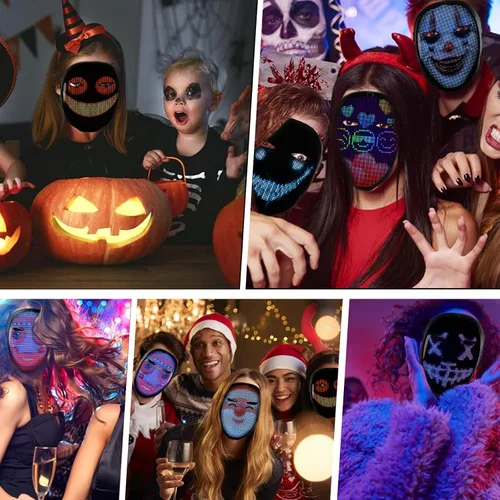 Vista 4 de PULOUX Máscara LED con Bluetooth programable, para Halloween cosplay, regalo, disfraz de fiesta, máscara iluminada para Halloween, máscara más