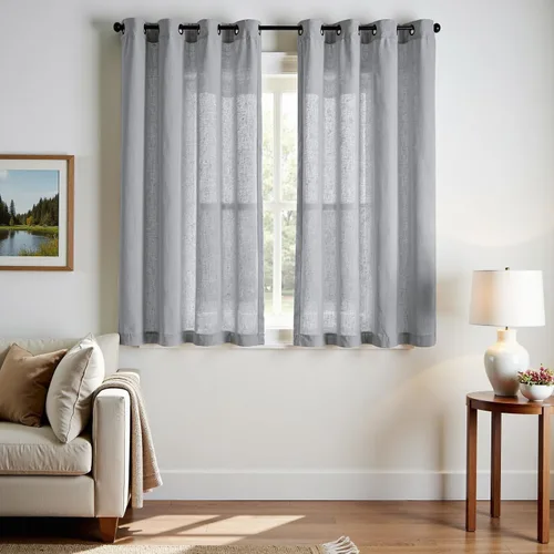 Vista 17 de Jinchan Cortinas de lino azul semitransparentes de 96 pulgadas de largo, 2 paneles para sala de estar con ojales, cortinas oscuras de lino