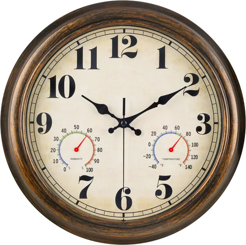 Vista 17 de 45 Min - Reloj de pared para interiores y exteriores, 12 pulgadas, estilo retro, 03 12 plata