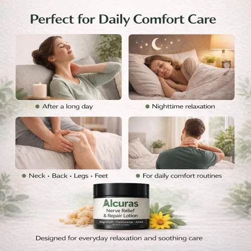 Vista 4 de Alcuras - Crema para nervios, loción de neuropatía Alcura con árnica y magnesio para rodilla, crema corporal hidratante de magnesio, calmante