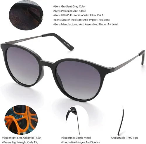 Vista 4 de Eyedventure - Gafas de sol redondas para mujer, estilo retro con ojos de gato, protección polarizada UV400, Rx