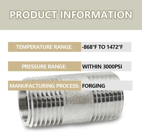 Vista 3 de SANATO 3 piezas SS 304 forja pezón fundido piple, 3/4 "NPT x 3/4" NPT macho roscado, 1.969 in accesorios de tubería