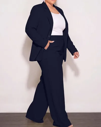 Vista 8 de Conjunto de 2 piezas para mujer, talla grande, para negocios, casual, para Azul marino
