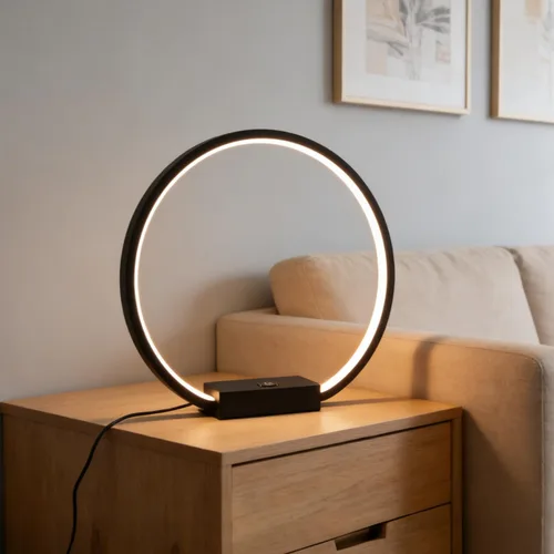 Vista 2 de Lámpara de mesa LED circular con control táctil, regulable de 3 vías, lámpara de mesita de noche con puerto USB, lámparas de mesa modernas, 12 W